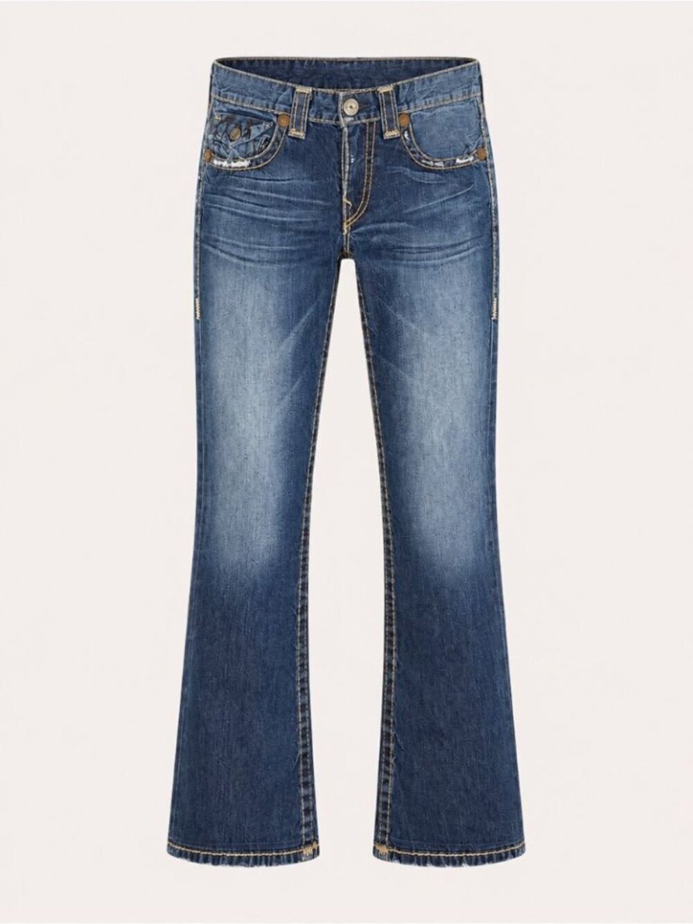 True Religion Joey Bootcut Jeans Blue Size 33 Made USA Y2K Distressed Denim